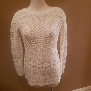 NWT Cache White Long Sleeve Crochet Style Sweater